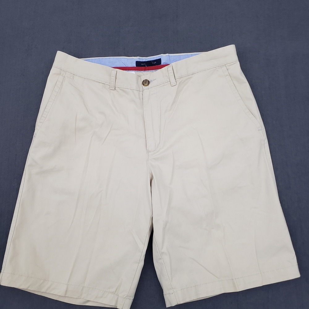 Tommy Hilfiger Chino Shorts Mens 36 Beige Tan Cotton‎ Flat Front Casual Preppy